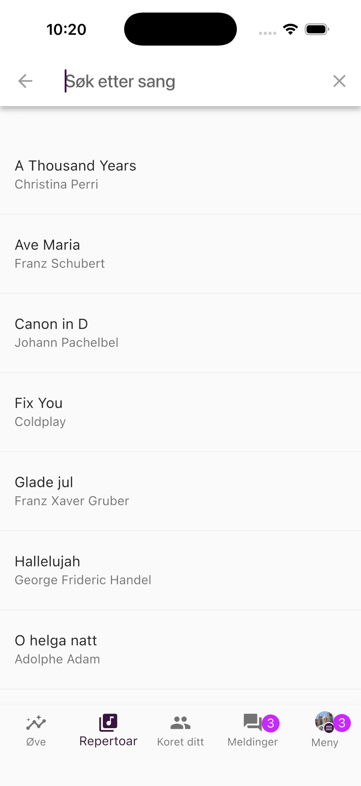 Søkeikon i Repertoar-fanen